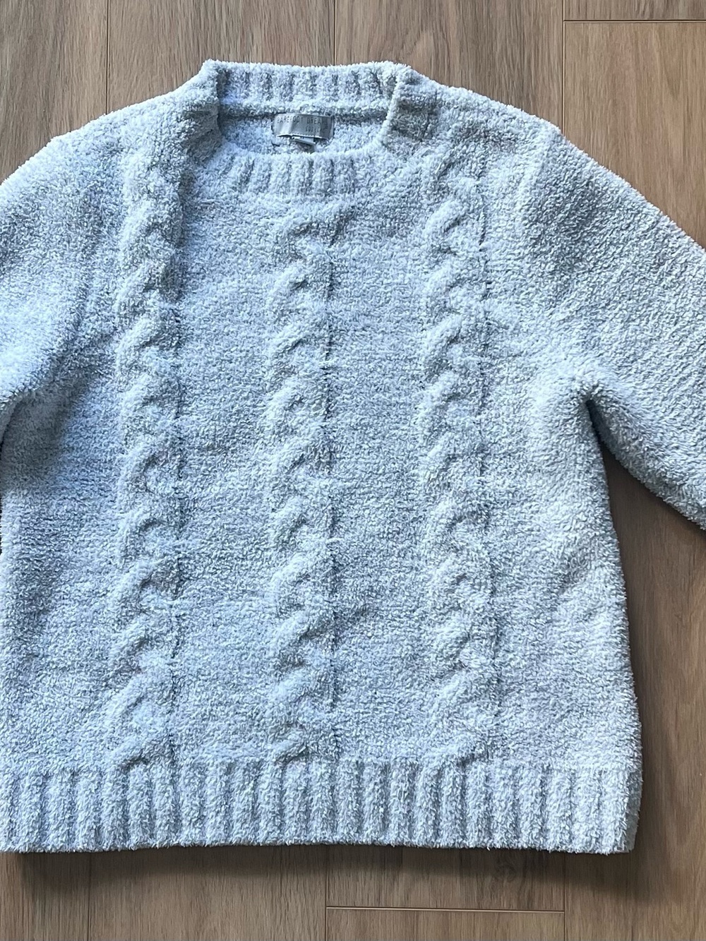 Barefoot Dreams Cozy Chic Cable Knit Crewneck Sweater - Light Gray